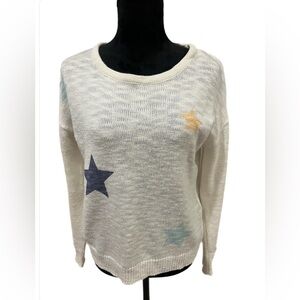 Mia & Tess Women's Star Pattern Sweater - White with Multicolor Stars- Small